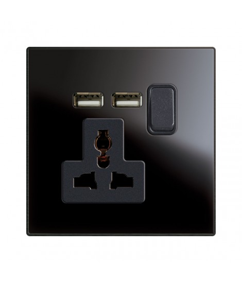 BUCHSE 13A MTD + INT. 13A 1P USB SCHWARZ2M