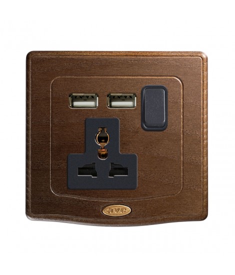 BUCHSE 13A MSTD+INT. 1P+USB HOLZ 2M