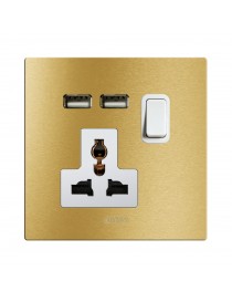 PRESA 13A MSTD+INTER. 1P+USB ORO 2M