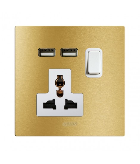 SOCKET 13A MSTD+INTER. 1P + USB GOLD 2M