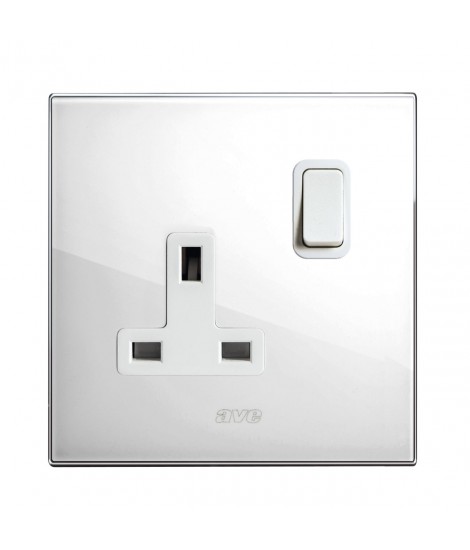 SOCKET 13A+INTERR.2P WHITE GLASS 2M