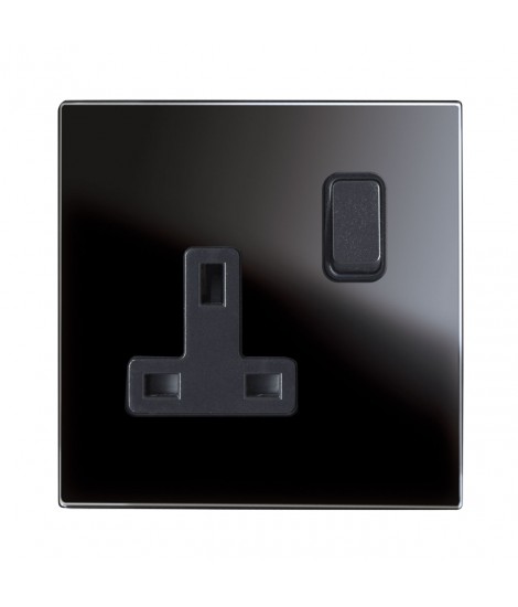 SOCKET 13A+INTERR.2P BLACK GLASS 2M