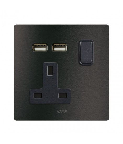 BUCHSE 13A INTERR. 2P USB ANTHRAC. 2M