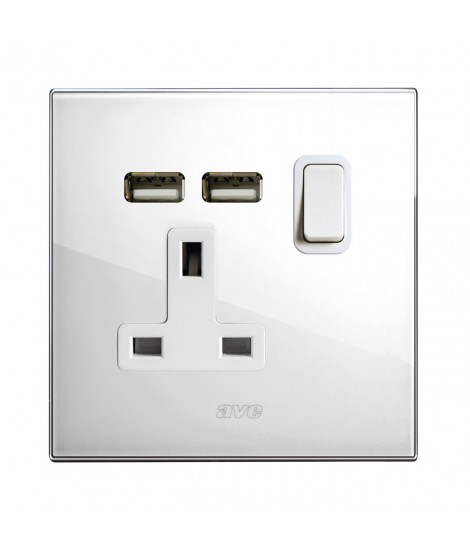 PRESA 13A INTERR. 2P USB BIANCA  2M