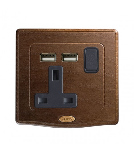 SOCKET 13A INTERR.2P + USB WOOD NOC2M