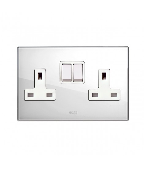 2 SOCKETS 13A+INTERR.2P BLACK GLASS 4M