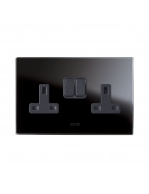 2 SOCKETS 13A+INTERR.2P BLACK GLASS 4M