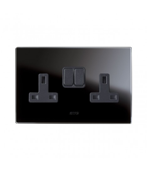 2 SOCKETS 13A+INTERR.2P BLACK GLASS 4M