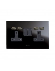 2 SOCKETS 13A INTERR. 2P+N + USB BLACK 4M