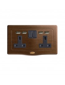 2 SOCKETS 13A INTERR. 2P + USB WOOD 4M